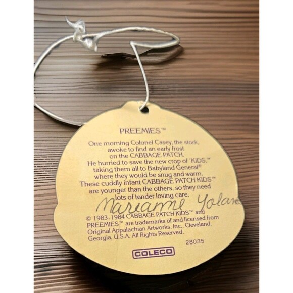 1 Vintage 1984 Cabbage Patch Kids Preemie! Hang Tag ONLY Original Coleco Yellow - Picture 2 of 2